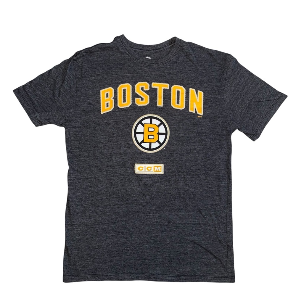 CCM Boston Bruins Logo Men's T-Shirt - Dark Gray and Gold NHL
